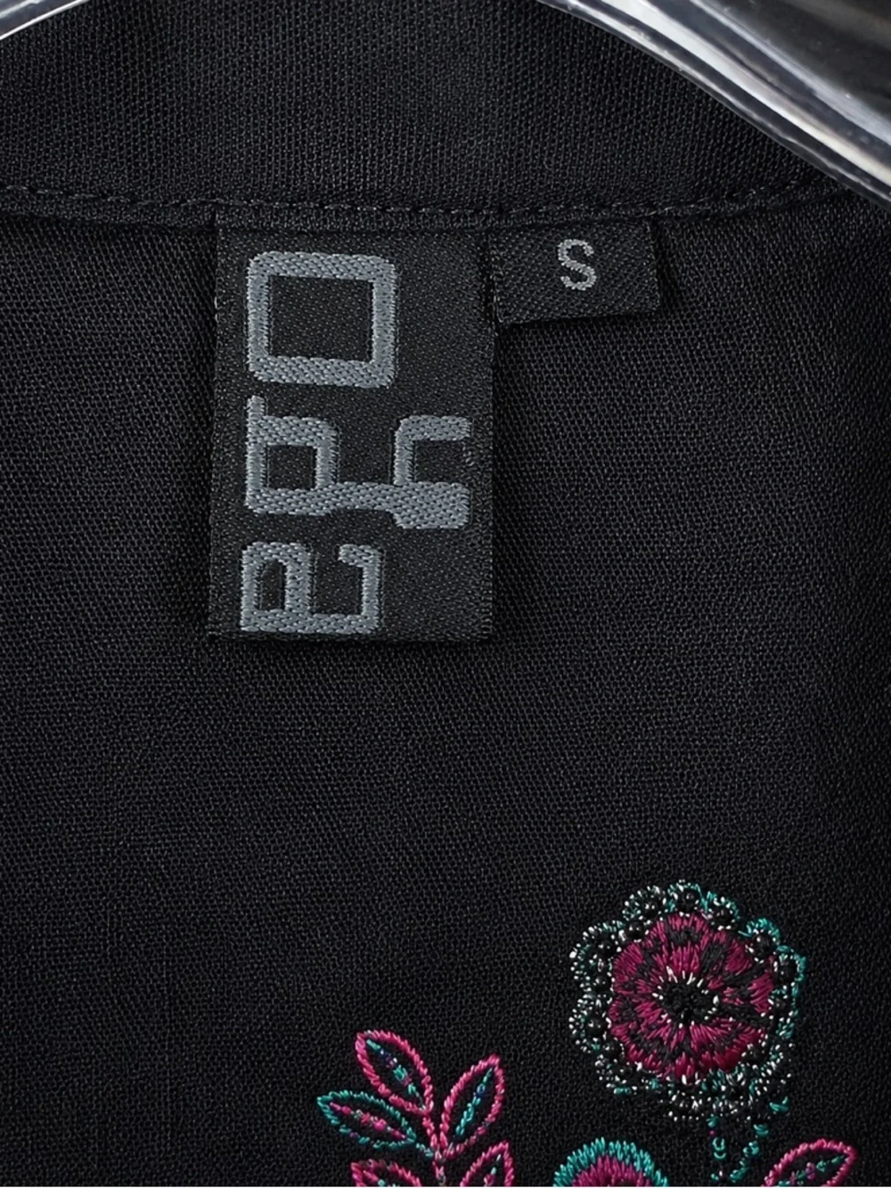 EGO Boho Embroidered Black Tunic Pom Pom Tie Open Front Balloon Sleeve S